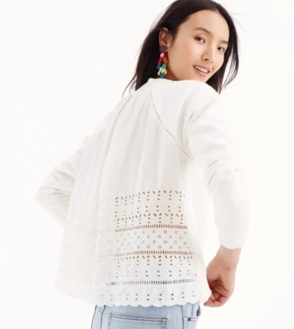 J. Crew Eyelet Back Sweatshirt White J3917 Size XS